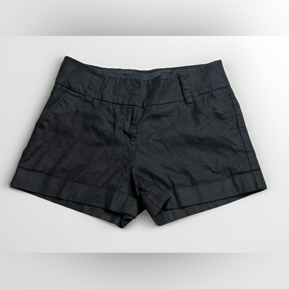 EXPRESS Linen Blend Black Chino Shorts Size 2 Small Midi Mid Rise Belt Loops - Picture 1 of 6